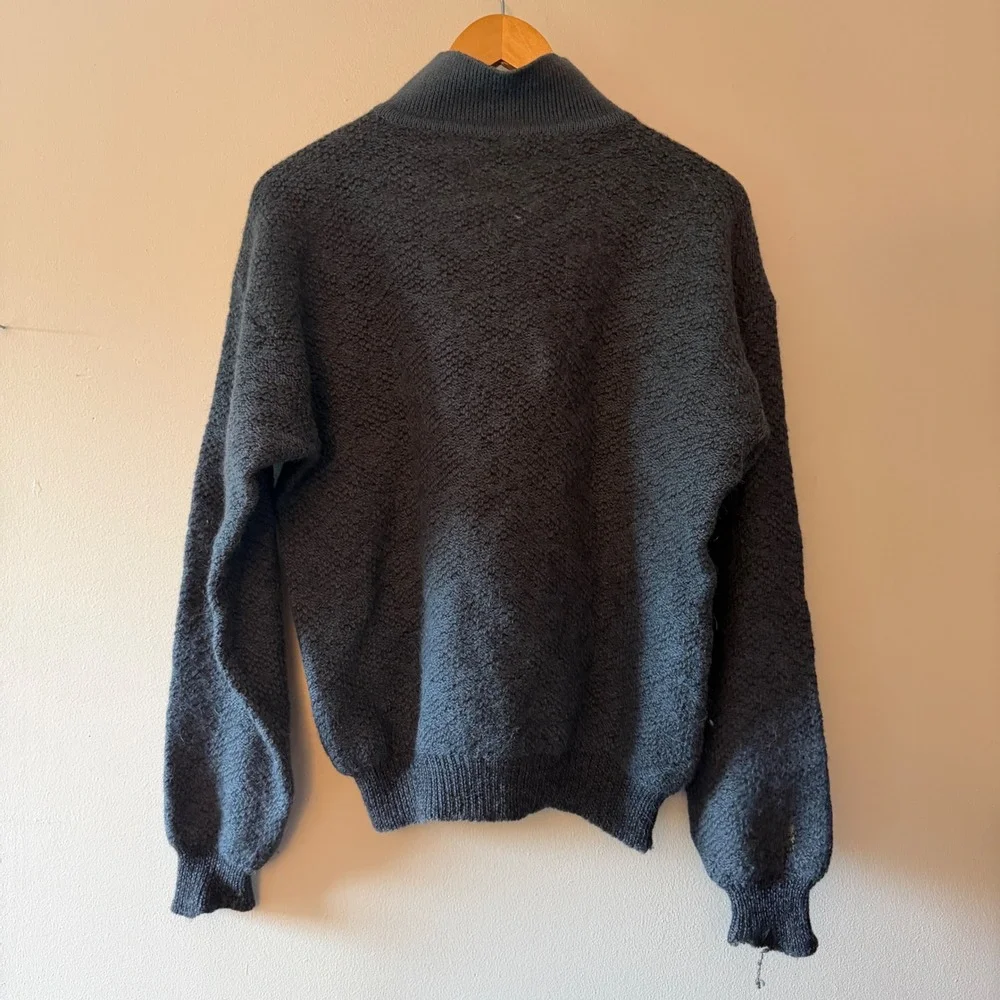 Giorgio Armani Vintage Mens Henley Sweater Charcoal Grey Boucle Textured Knit - Picture 5 of 8
